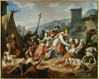 Devoción de Monseñor de Belsunce durante la peste de 1720 en Marsella de Nicolas Andre Monsiau