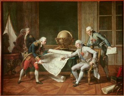 El Rey de Francia Luis XVI (1754-1793) dando instrucciones al Capitán Jean-Francois Galaup, Conde de La Perouse de Nicolas Andre Monsiau