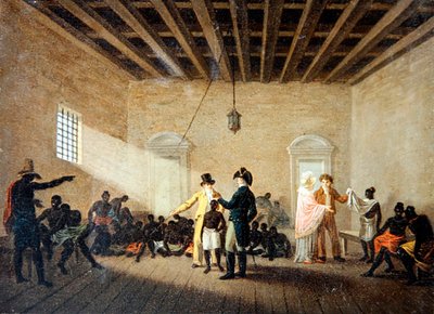 Un interior con comerciantes de esclavos (óleo sobre lienzo) de Nicolas Antoine Taunay