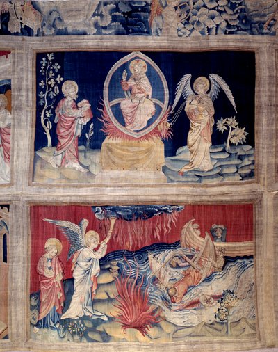 El telón de la Revelación (1373 -1383), n.º 15 y 18: Dios y San Juan lloran al ver el desastre. Tapiz de Nicolas Bataille (1330-1405) de Nicolas Bataille