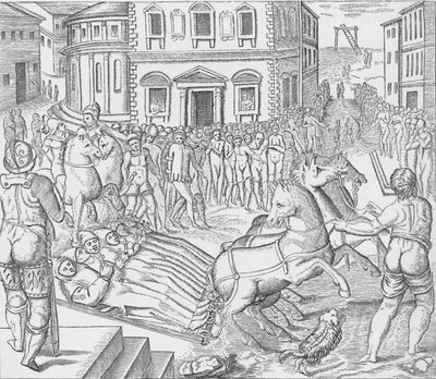 Ejecución de tres mártires cartujos, Tyburn, Londres, 1535 de Nicolas Beatrizet
