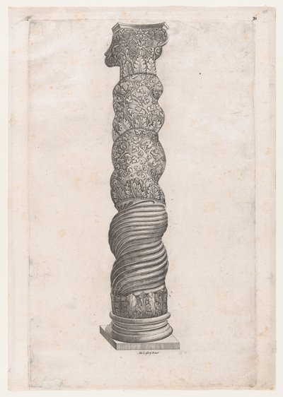 Speculum Romanae Magnificentiae: Columna grotesca en espiral en San Pedro, siglo XVI de Nicolas Beatrizet