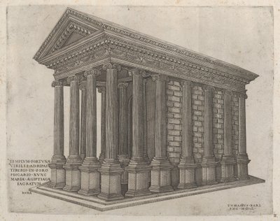 Speculum Romanae Magnificentiae: El Templo de la Fortuna en Roma, siglo XVI de Nicolas Beatrizet
