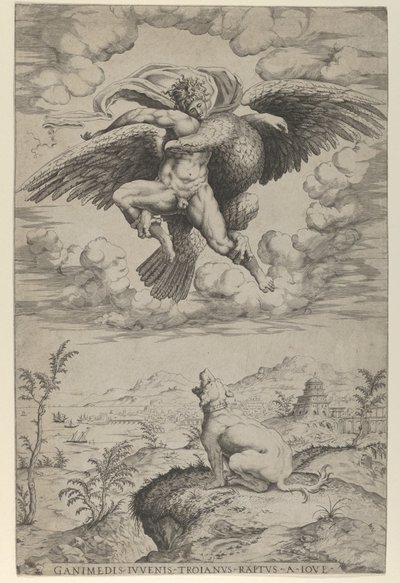 El rapto de Ganímedes por Júpiter en forma de águila llevándolo al cielo, 1542 de Nicolas Beatrizet