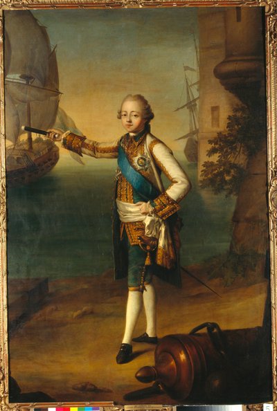 Retrato del Gran Duque Pavel Petrovich (1754-1801, Pablo I de Rusia) en uniforme de almirante - Pintura de Nicolas Benjamin Delapierre (1739-1802), óleo sobre lienzo de Nicolas Benjamin Delapierre