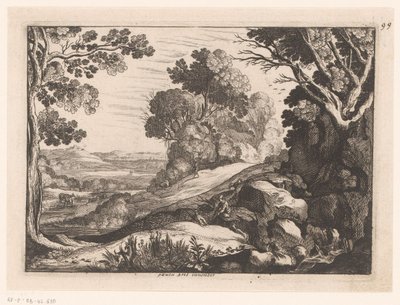 Paisaje montañoso con dos cabreros Paisajes idealizados (título de la serie) de Nicolas Cochin (attributed to)