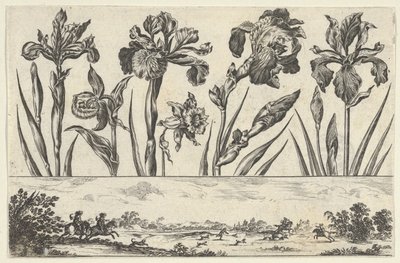 Panel Horizontal con una Fila de Flores Sobre un Friso con una Escena de Caza en un Paisaje, 1645 de Nicolas Cochin