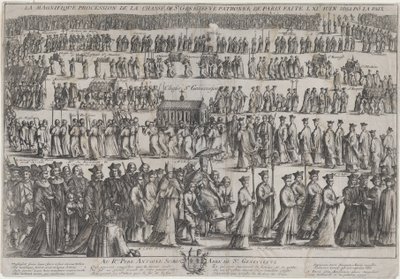 La procesión del féretro de Santa Genoveva, con clérigos y laicos marchando en seis filas, 1652 de Nicolas Cochin