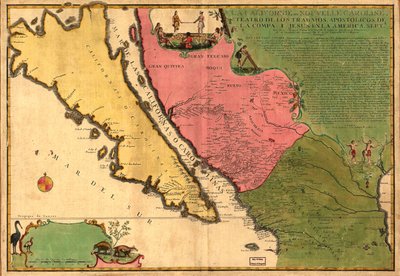 La Californie ou Nouvelle Caroline - teatro de los trabajos, Apostolicos de la Compa. e Jesus en la America Septe. LOC 98687119 de Nicolas de Fer