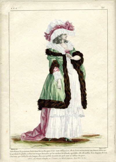 Gallerie des Modes et Costumes Francais, 1785, CCC 297: Jolie Femme se promenant seule... de Nicolas Dupin