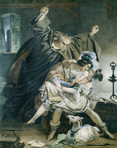 Esmeralda, Phoebus y Claude Frollo (Notre Dame de París) por Victor Hugo. Ilustración de Nicolas Eustache Maurin 1799-1850 Colección privada. de Nicolas Eustache Maurin