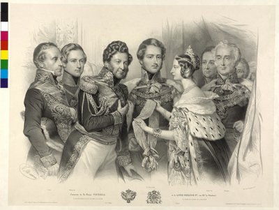 La Reina Victoria de Inglaterra entrega al Rey Luis Felipe de Francia la Orden de la Jarretera de Nicolas Eustache Maurin