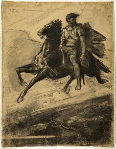 Hombre montando un caballo en el aire de Nicolas François Chifflart