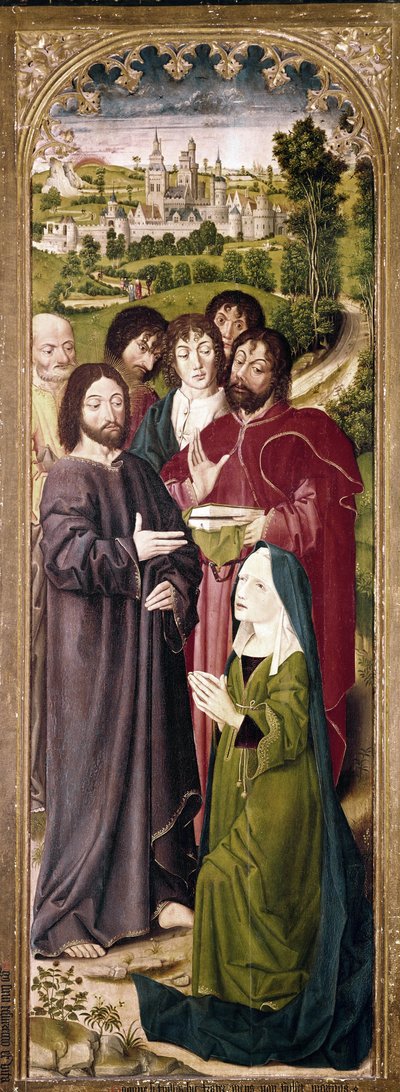 La resurrección de Lázaro: Marta ante Cristo (detalle del panel izquierdo) de Nicolas Froment