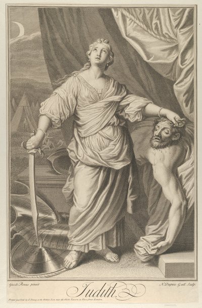 Judith de pie y mirando hacia arriba, sosteniendo la cabeza de Holofernes en su mano izquierda de Nicolas Gabriel Dupuis