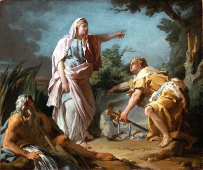 Aethra mostrando a su hijo Teseo el lugar donde su padre había escondido sus armas, 1768 de Nicolas Guy Brenet