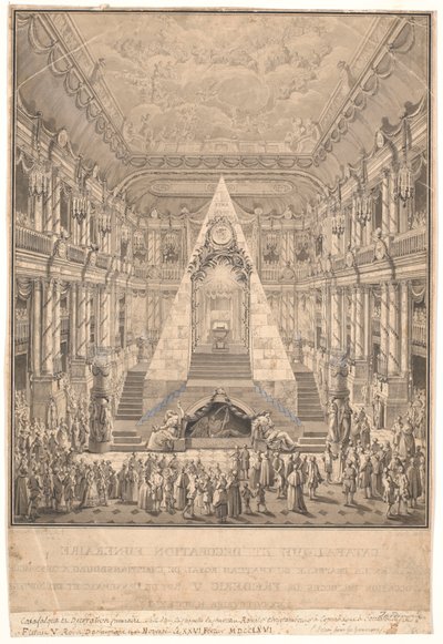 Capilla del castillo de Christiansborg con el catafalco de Federico V de Nicolas Henri Jardin