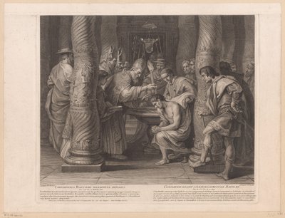 Bautismo del emperador Constantino por el Papa Silvestre I Constantinus bautizo solemniter initiatus / Constantin reçoit solemnelllement le baptème (título sobre el objeto) Historia del emperador Constantino el Grande (título de la serie) de Nicolas Henri Tardieu