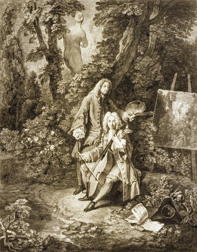 Caballeros de Jullienne y Watteau en un parque, después de una pintura de Watteau de Nicolas Henri Tardieu