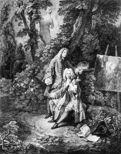 El pintor Jean Antoine Watteau (1684-1721) y su amigo Jean De Jullienne (1686-1766), grabado por Nicolas Henri Tardieu de Nicolas Henri Tardieu