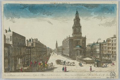 Peep-show, Vista de la Casa Real de Somerset con la Iglesia de Santa María en el Strand, Londres de Nicolas Jean Baptiste de Poilly