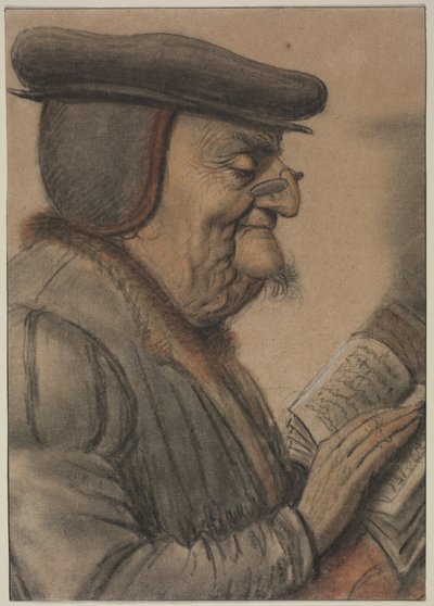 Anciano leyendo un libro, primera mitad del siglo XVII (tiza y tinta negra) de Nicolas Lagneau or Lanneau