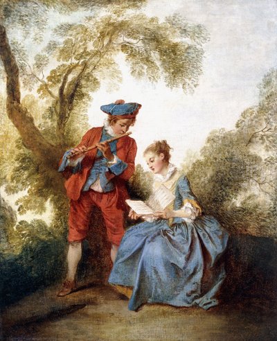 Una pareja haciendo música en un paisaje de Nicolas Lancret