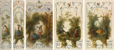 Paneles de pared: El jardinero, Horticultura, El viñedo, El balancín, El columpio de Nicolas Lancret