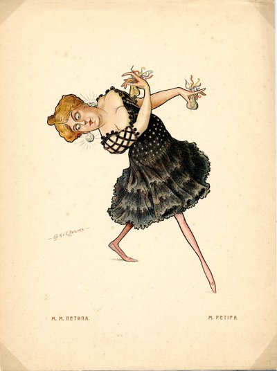 Retrato de Marie Petipa (1857-1930) bailarina rusa - Litografía de Nikolai Gustavovich Legat (1869-1937), extraída de Ballet russe en caricatures de Nicolas Legat
