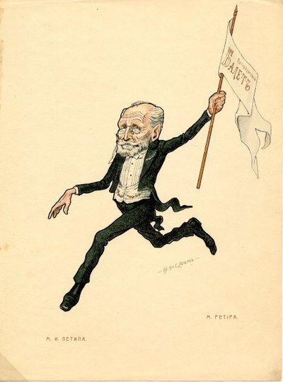 Retrato de Marius Petipa (1818-1910) bailarín y coreógrafo francés - Litografía de Nikolai Gustavovich Legat (1869-1937), extraído de Ballet russe en caricatures de Nicolas Legat