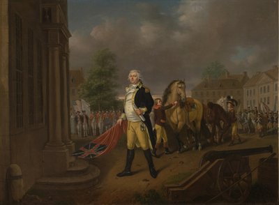 El General Humphreys entregando los estandartes tomados en Yorktown al Congreso en Filadelfia de Nicolas Louis Albert Delerive