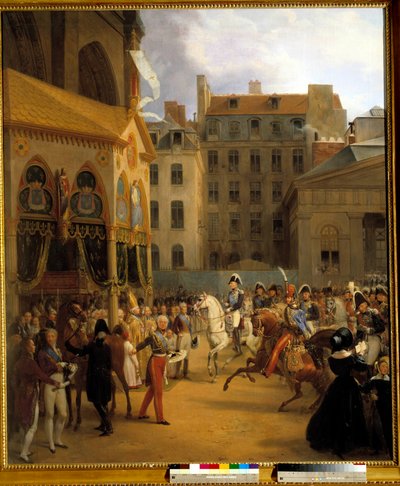 Entrada del Rey Carlos X en París, camino a Notre-Dame, después de la muerte del Rey Luis XVIII, 27/09/1824 de Nicolas Louis Francois Gosse