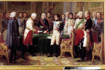 La entrevista de Erfurt, 27 de septiembre - 14 de octubre de 1808: Napoleón I recibiendo al Barón Vincent, un diplomático austriaco enviado por el Emperador de Austria. En el medio entre los dos personajes se ve a Charles Maurice de Talleyrand Périgord (17 de Nicolas Louis Francois Gosse