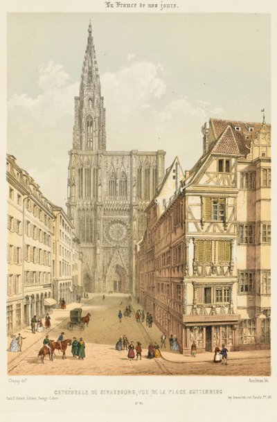 La Rue Mercière y la fachada oeste de la Catedral de Estrasburgo de Nicolas Marie Joseph (after) Chapuy