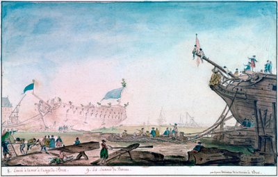 Botadura de un barco en Brest, c. 1750-1810 de Nicolas Marie Ozanne