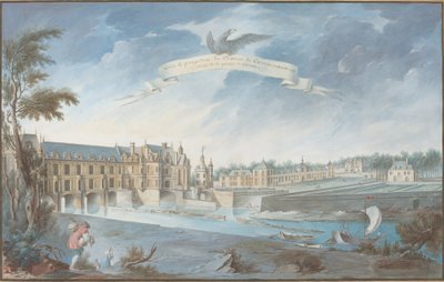 Vista y perspectiva del Castillo de Chenonceaux de Nicolas Marie Ozanne