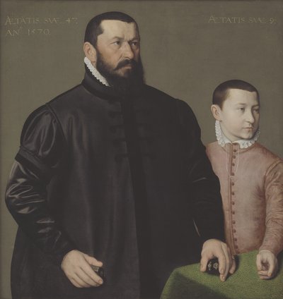 Retrato del Orfebre de Núremberg Hans Lencker (1523-1585) y su hijo de 9 años Elisius el Joven de Nicolas Neufchatel