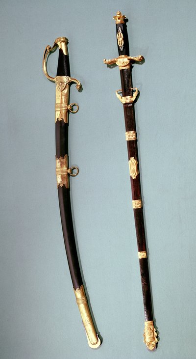 Espada conmemorativa dada por Napoleón Bonaparte por ayudarlo en su exitoso golpe de estado en Saint Cloud el 18 brumario año 8 (9 de noviembre de 1799) y una espada de doble filo de un general en comando de Nicolas Noel Boutet