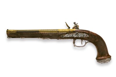 Uno de un par de pistolas de chispa con rifle y montura de plata, Versalles de Nicolas Noel Boutet
