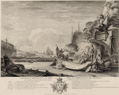 Grabado alegórico del regalo de barcos hacia 1762 de Nicolas Ozanne