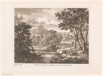 Paisaje de montaña con figuras junto al río. de Nicolas Perelle