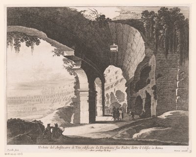 Vista del interior del Coliseo Veduta del Anfiteatro di Tito, edificato da Vespitiano (...) (título sobre objeto) de Nicolas Perelle