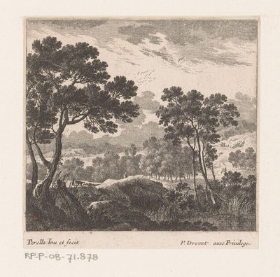 Paisaje con árboles y lago de Nicolas Perelle