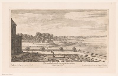 Paisaje con casa de campo con jardín. Veue du Mail et de la Campagne circonvoisine (título sobre el objeto) de Nicolas Perelle