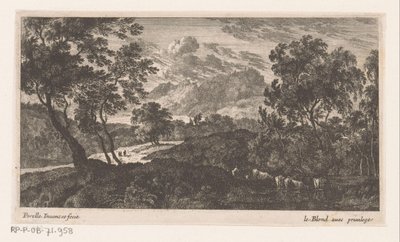 Paisaje con ganado bebiendo derecho de Nicolas Perelle
