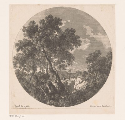 Paisaje con dos figuras caminando detrás de una bestia de carga. de Nicolas Perelle