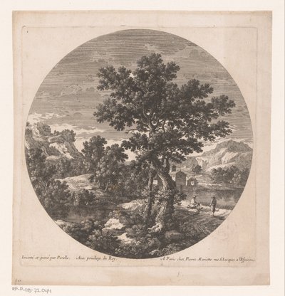 paisaje con dos hombres junto a un lago de Nicolas Perelle
