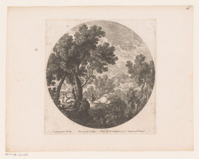 Paisaje con caminantes y figura sobre bestia de carga de Nicolas Perelle