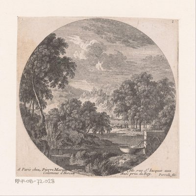 paisaje de río con fuente de Nicolas Perelle