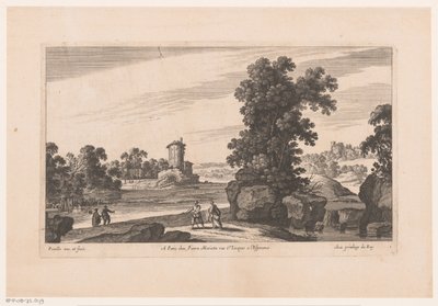 paisaje de río con torre de Nicolas Perelle
